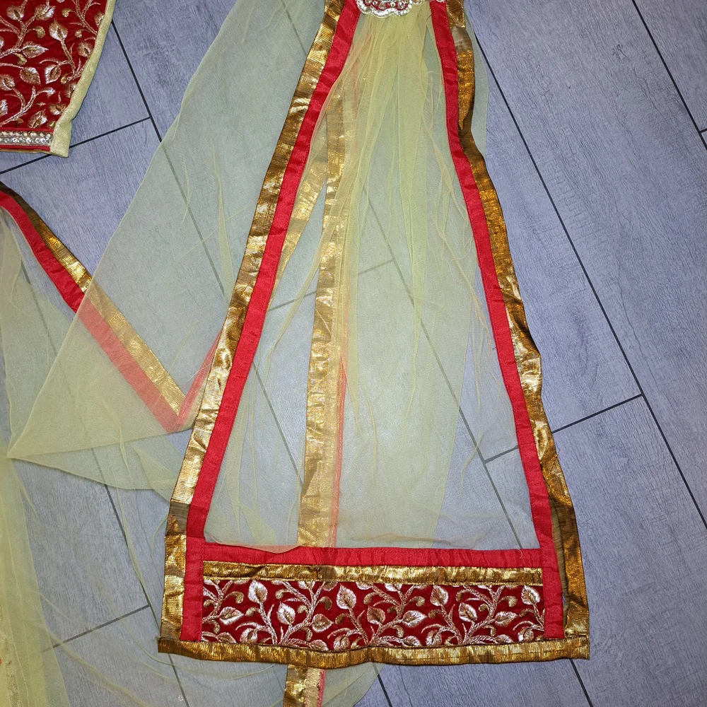 Yellow and Red Embroidered Lehenga Choli Set